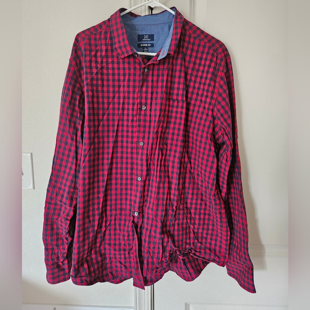 George Classic Fit Wrinkle Resistant Button Up Long Sleeve Dress Shirt Mens XL